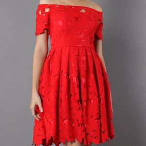 Chicwish Red Floral Lace Dress